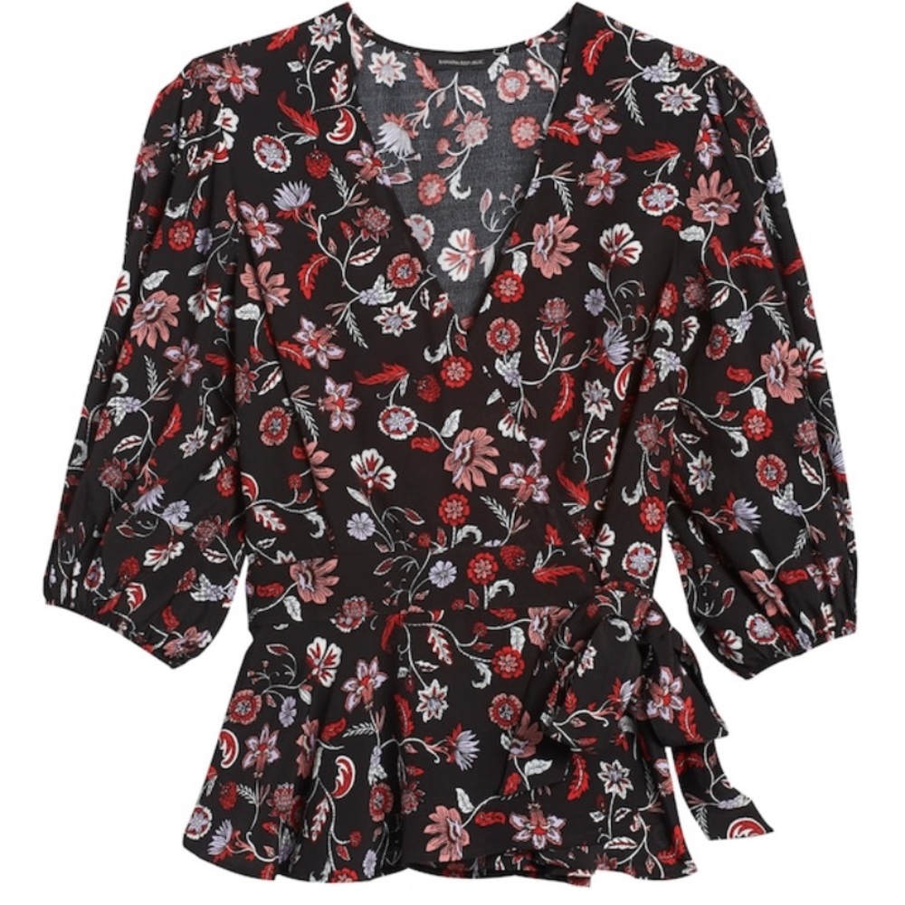 Banana republic Floral wrap front blouse
